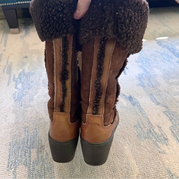 VINTAGE SHEARLING LEATHER WEDGE Y2K SNOW BOOTS SIZE 8.5 - Picture 2 of 10